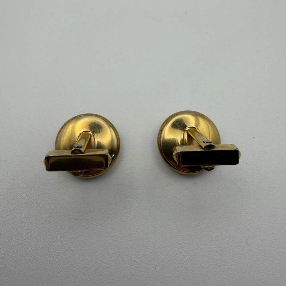 Anson Cufflinks Mens Gold tone Grey Cats Eye Vintage Mid Century Round Toggle